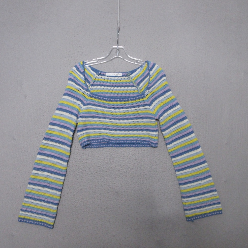 Altard State Sweater XS Rainbow Striped Crochet Crop Long Sleeve Boho Pastel